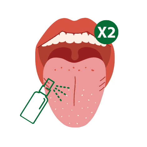 Pulvérisez 2 ou 3 fois le spray Sweet Block anti-sucre sur votre langue afin de bien découvrir les effets de notre produit.
