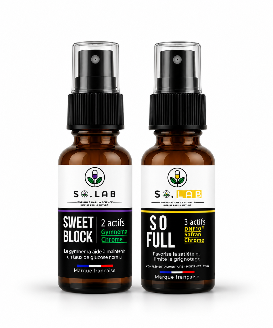 Découvrez notre pack pulsion qui permet de mettre fin à toutes les pulsions (sucre et grignotage) grâce à notre spray sweet block à effet immédiat et notre spray So'full satiété.