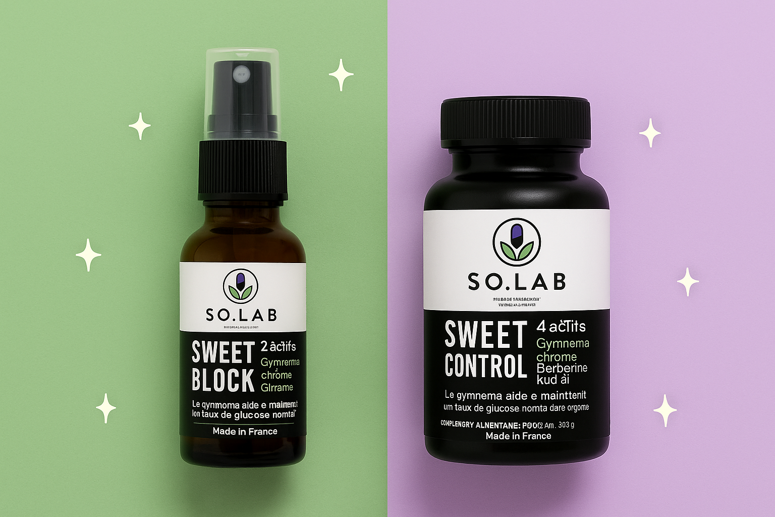 Bannière mettant en avant les deux produits phares de So.lab — spray et gélules.