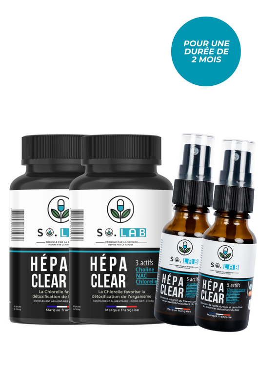 Pack HepaClear Cure soutien hépatique de votre foie et digestion naturelle en format cure complète pour une durée de 2 mois