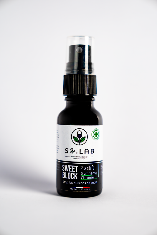 Spray Sweet Block de So.lab sur fond clair – complément naturel anti-sucre en format nomade avec effet rapide
