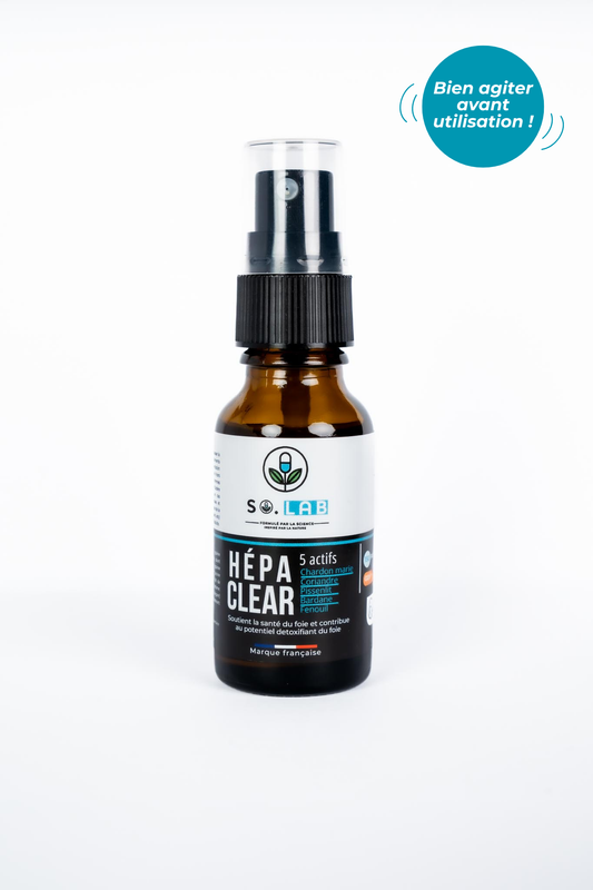 Découvrez notre nouveau spray soutien hépatique HépaClear 100% ingrédients pour soutenir la santé du foie et contribuer au potentiel détoxifiant du foie